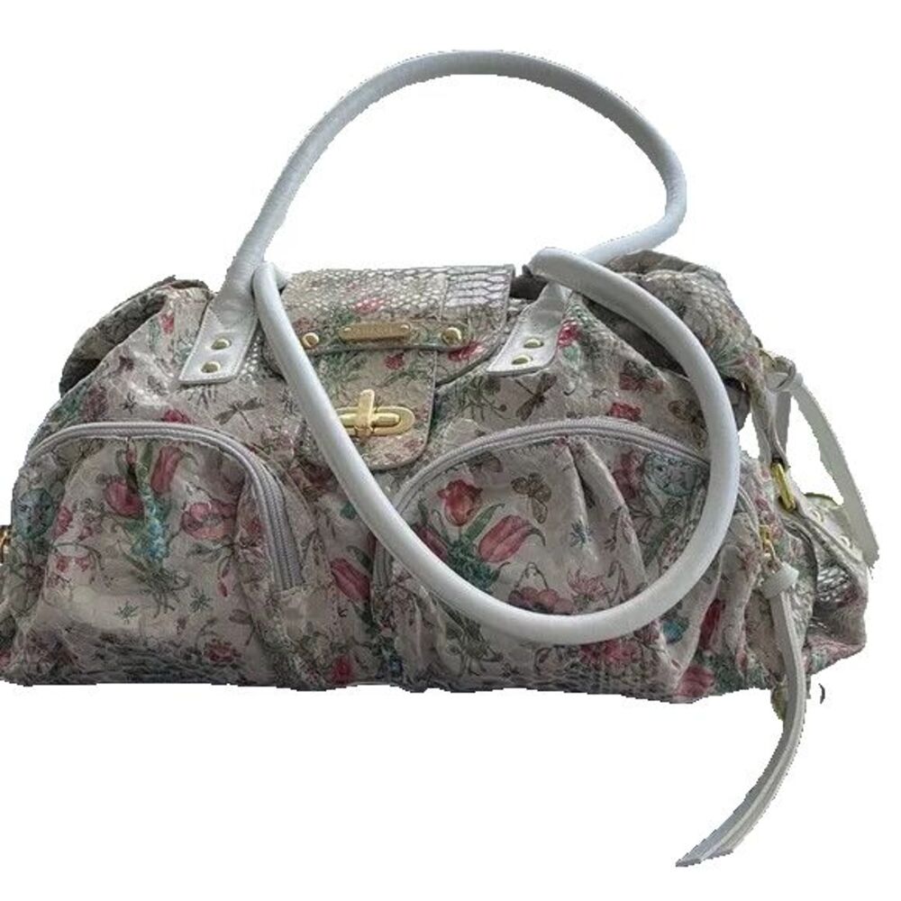 2 pc Hand Painted Floral Leather Sharif Huge satchel / shoulder bag